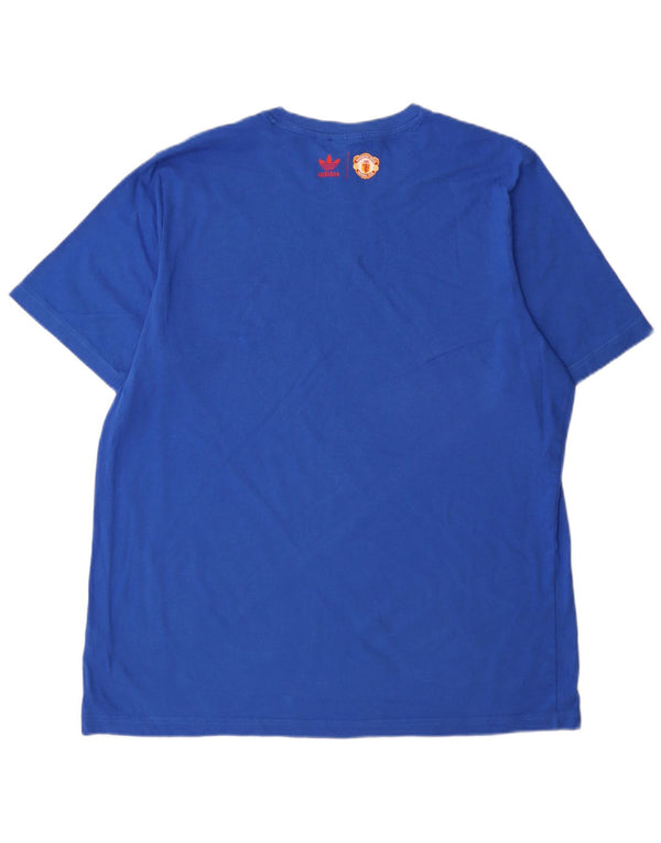 Adidas Herre Manchester United Grafisk T-Shirt Top XL Blå Bomuld