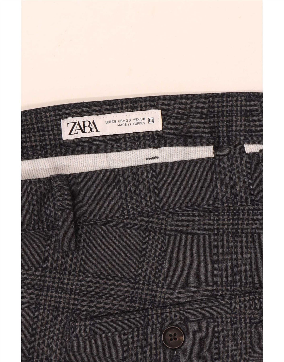 Zara Herre Slim Chino Bukser EU 38 Small W30 L28 Grå ternet