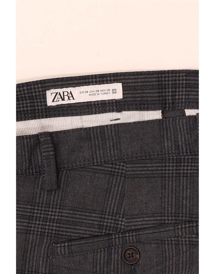Zara Herre Slim Chino Bukser EU 38 Small W30 L28 Grå ternet