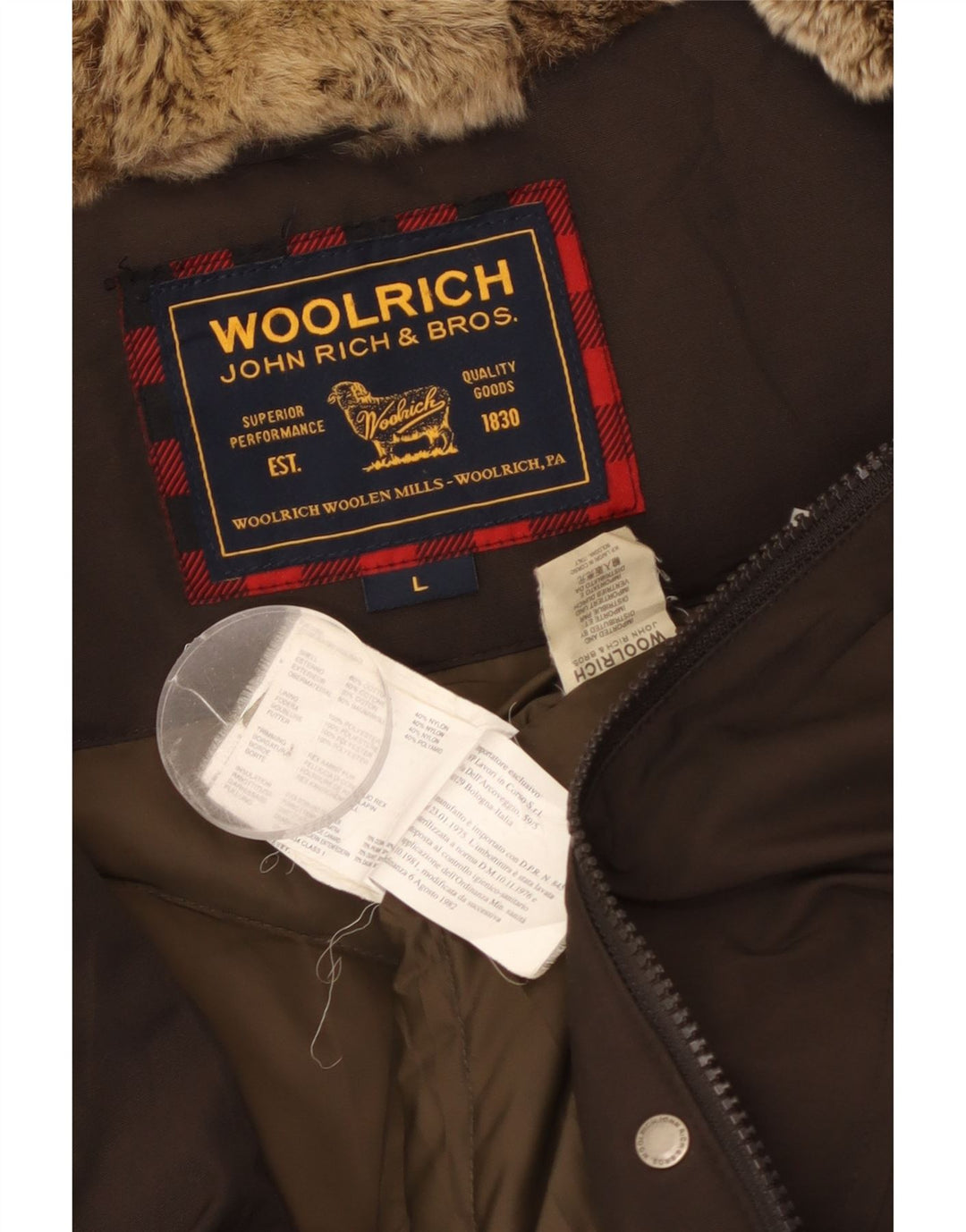 Woolrich Polstret hættejakke til kvinder UK 16 Stor Khaki Bomuld