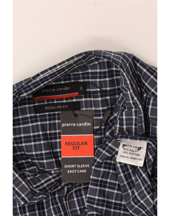 Pierre Cardin Herre kortærmet Regular Fit skjorte XL blå ternet polyester
