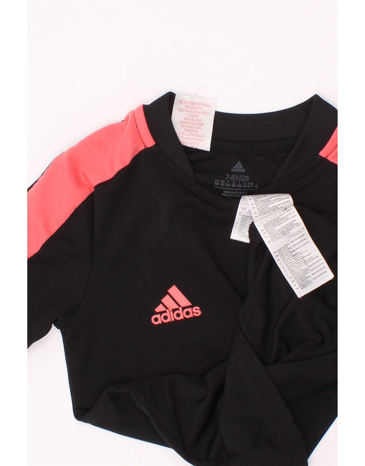 Adidas Girls T-Shirt Top 7-8 år Sort Colourblock Polyester