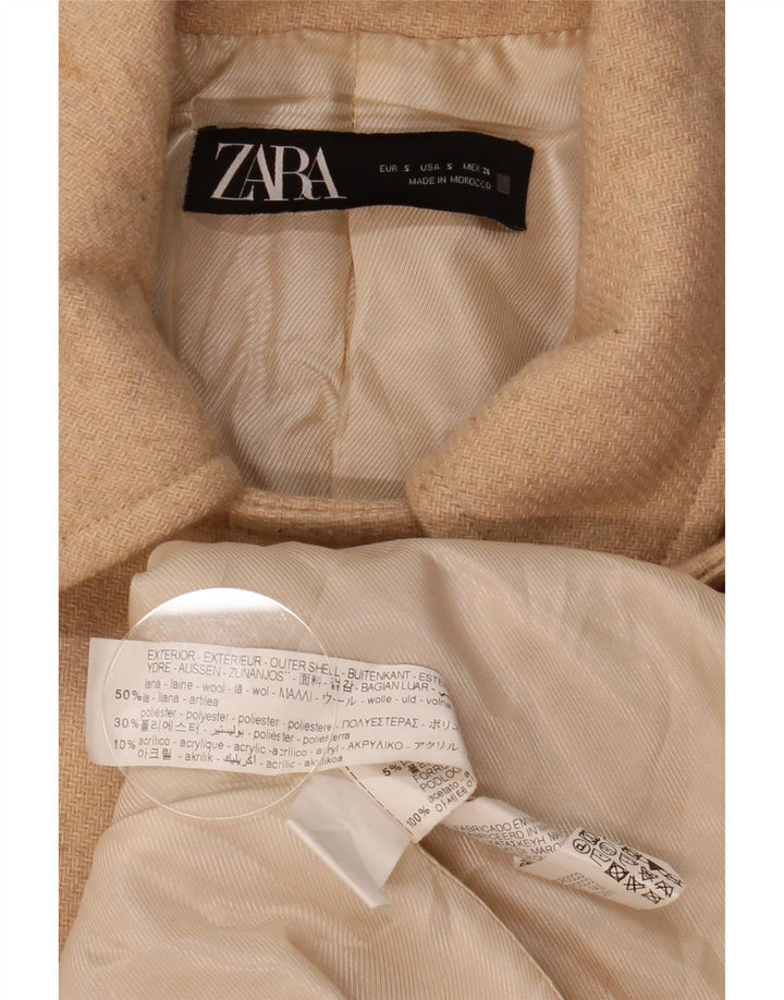Zara Dame Dobbeltradet Frakke UK 10 Small Beige Sildebensuld