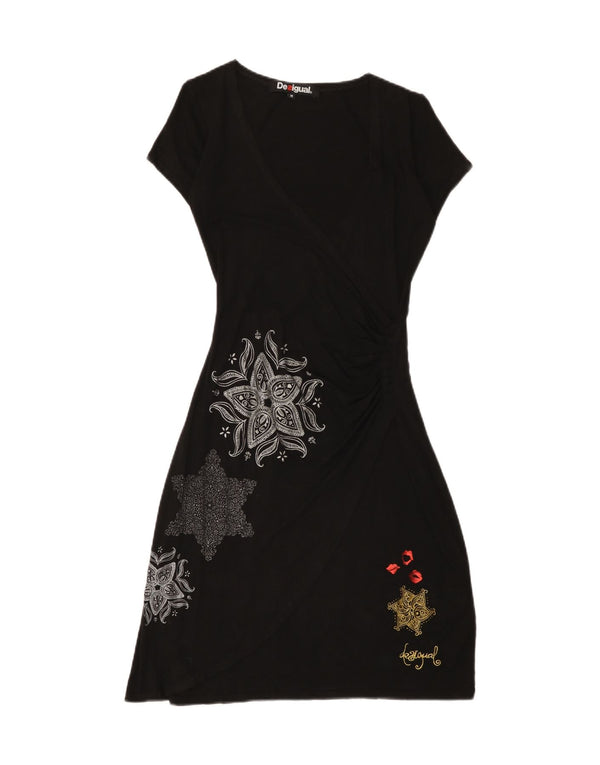 Desigual Dame A-Line Kjole UK 12 Medium Sort Paisley Viscose