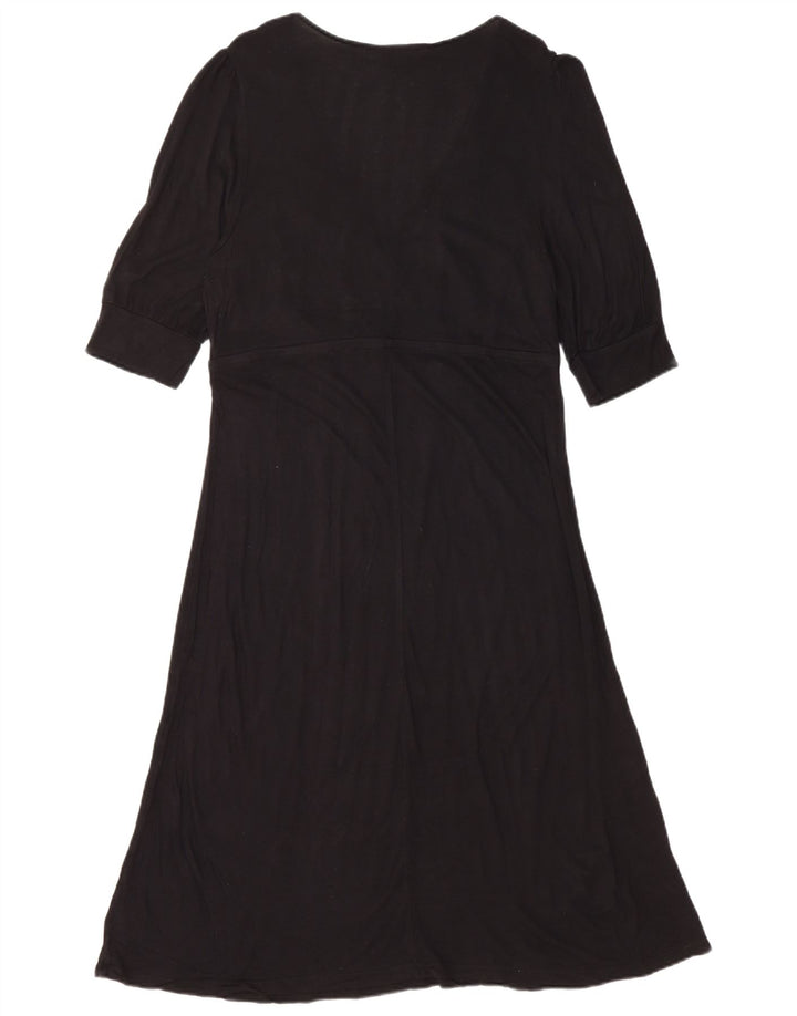 MOSSIMO Dame 3/4 Ærmet A-Line Kjole UK 14 Large Black Rayon