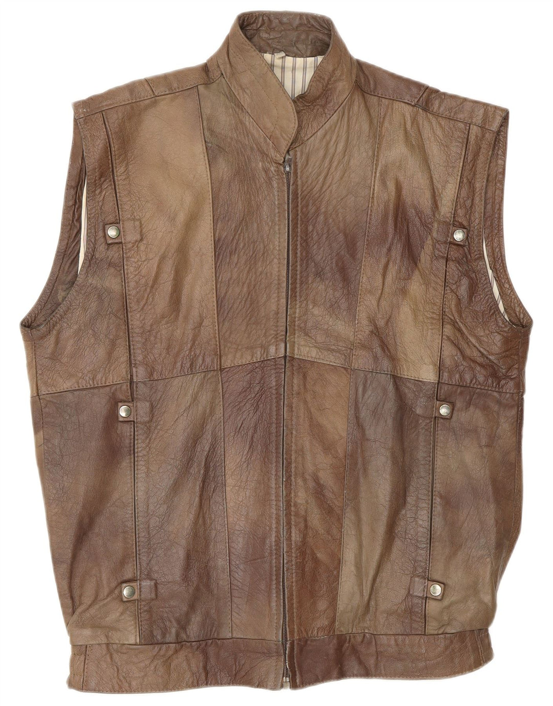 VINTAGE Herre Læder Gilet UK 38 Medium Brun