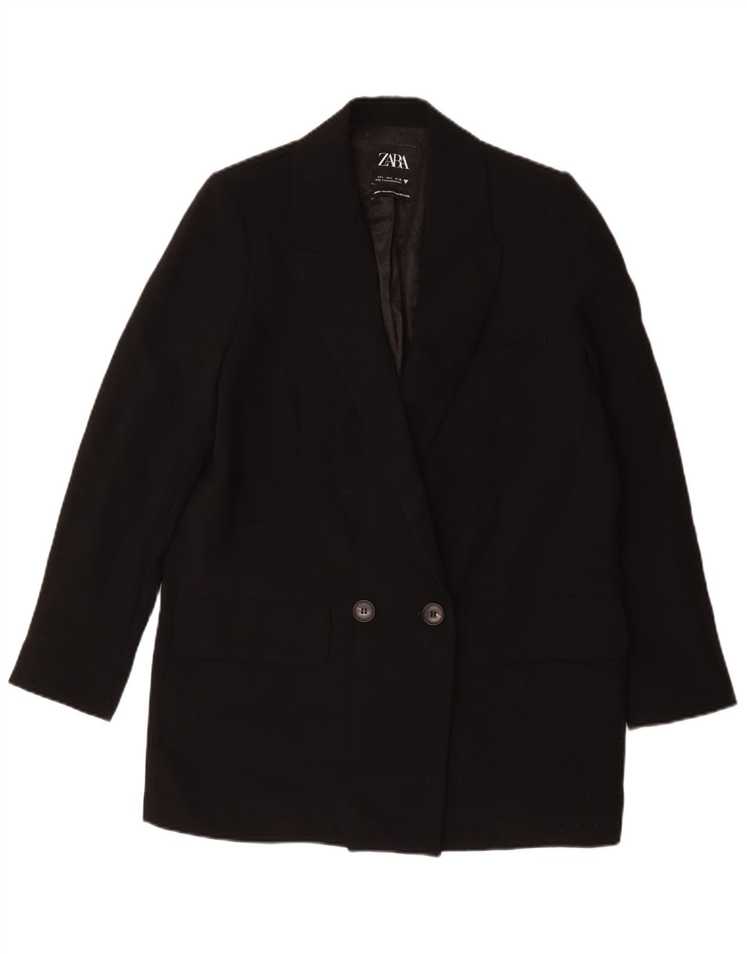 Zara Dame Longline Double Breasted Blazer Jacket UK 16 Large Black
