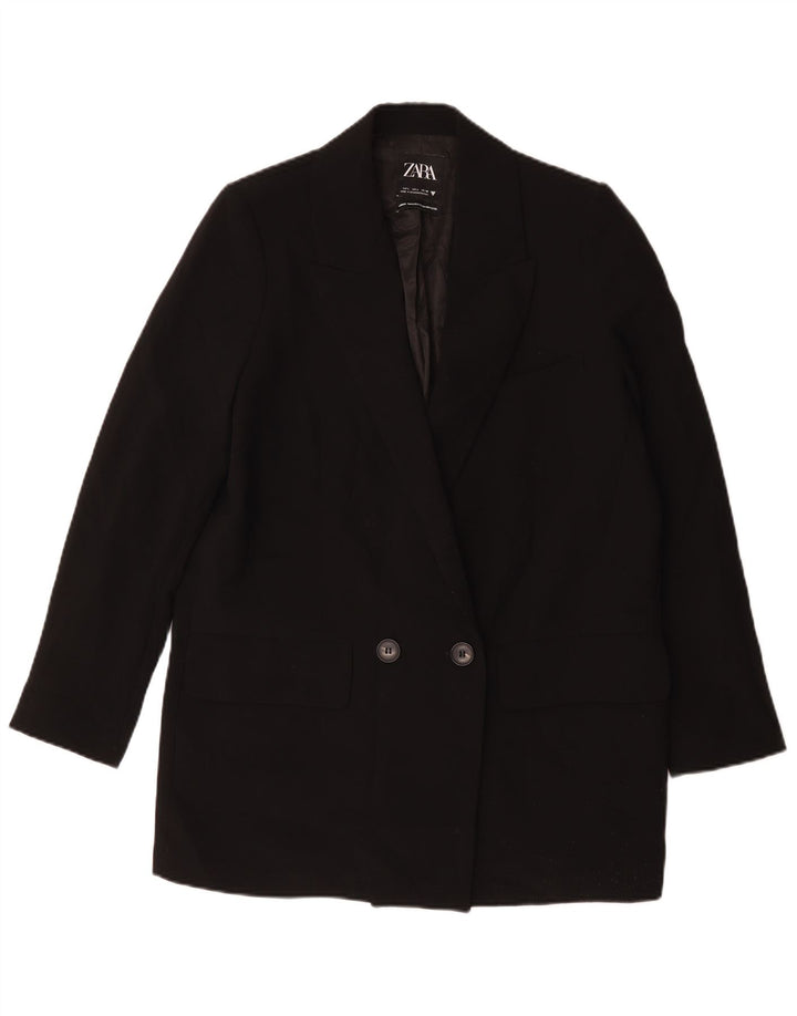 Zara Dame Longline Double Breasted Blazer Jacket UK 16 Large Black