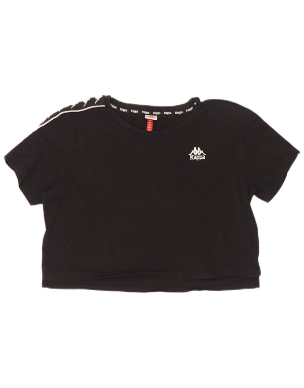 Kappa Dame Crop Grafisk T-Shirt Top UK 16 Stor Sort Colourblock Bomuld