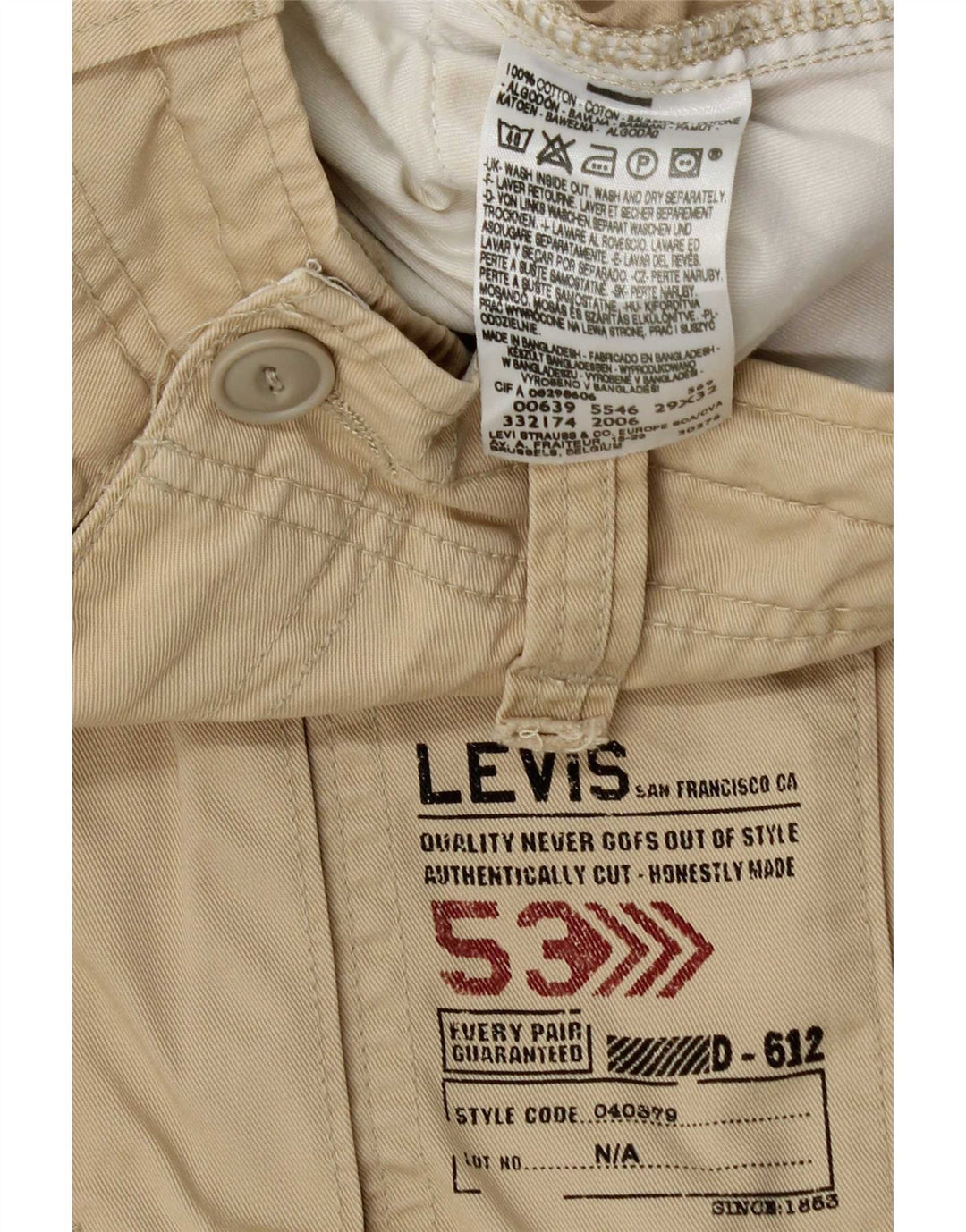 Levi's Herre Cargo Shorts W29 Små beige bomuld