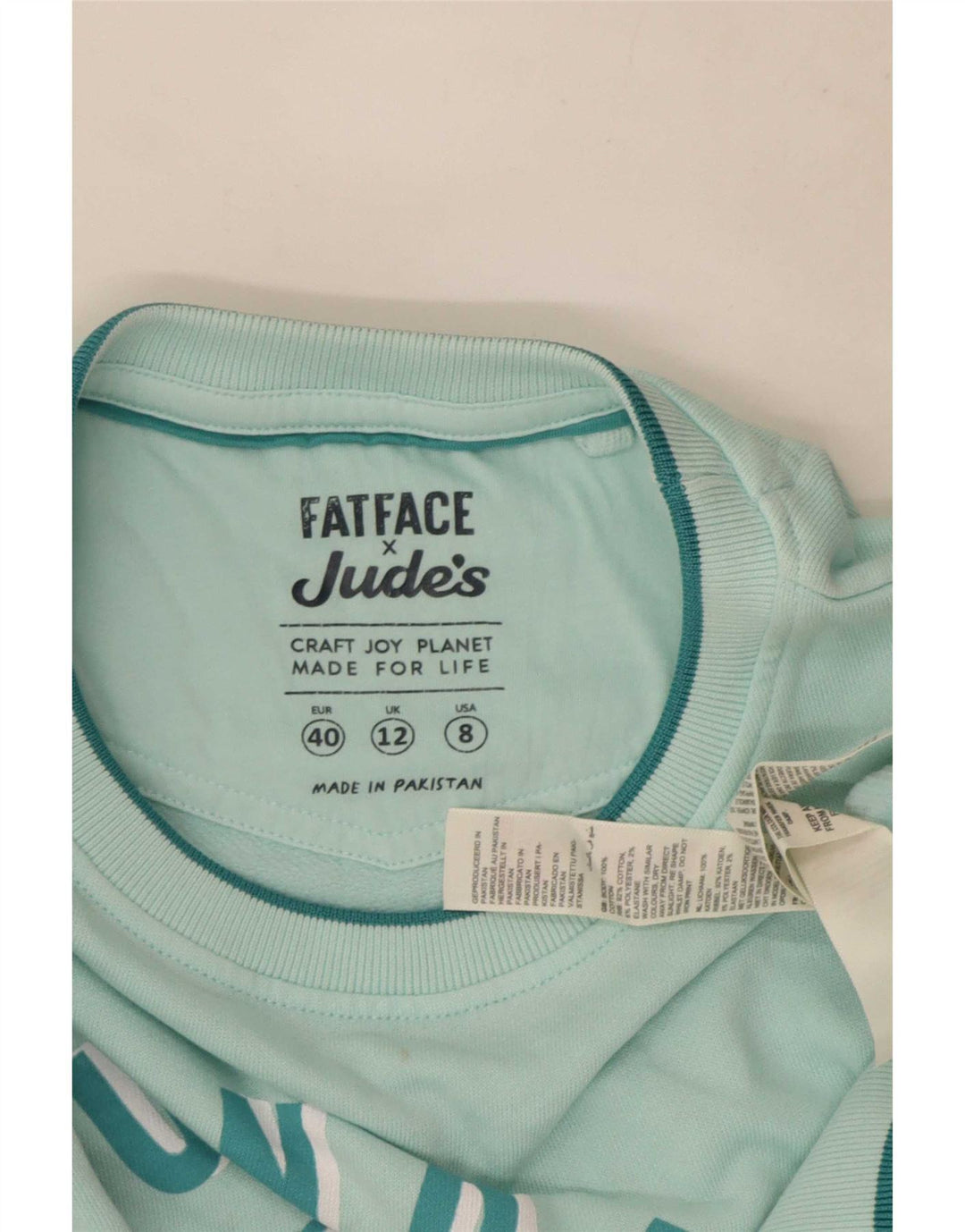 Fat Face Dame Grafisk Oversized Sweatshirt Jumper UK 12 Medium Turkis