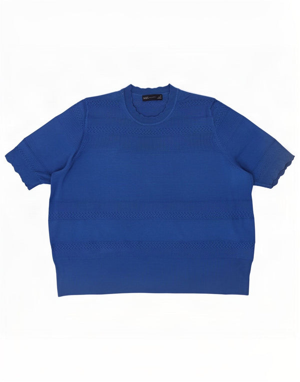 Marks & Spencer Dame Kortærmet Jumper Sweater med rund hals UK 20 2XL Blå