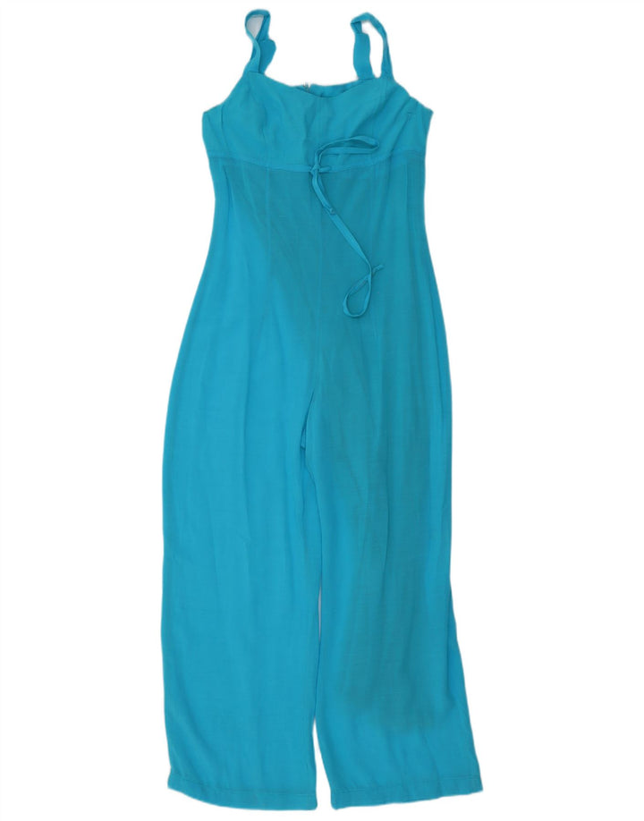 Vintage Dame Ærmeløs Jumpsuit UK 12 Medium Blue Linen
