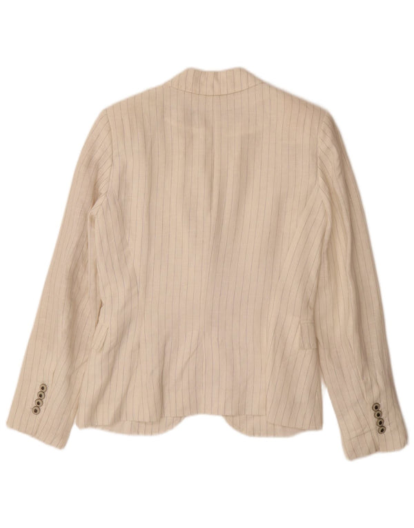 ZARA Dame 1-knap blazerjakke UK 10 Small Off White Stribet hør