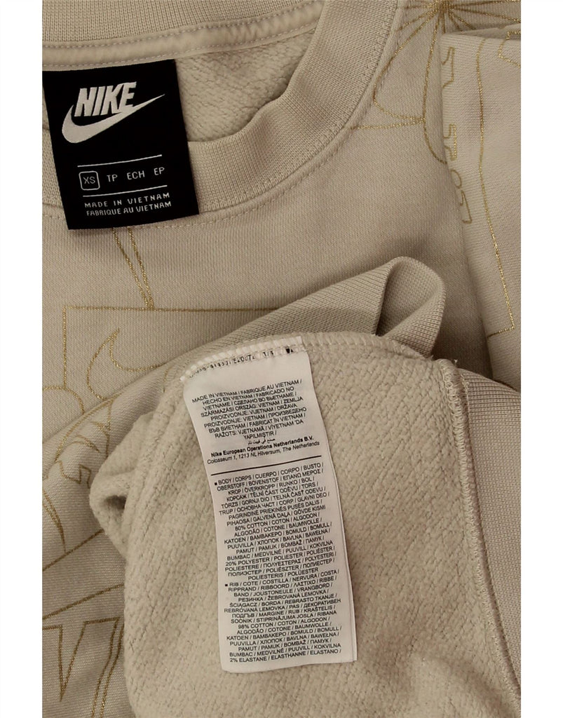 NIKE Womens Crop Oversized Graphic Sweatshirt Jumper UK 6 XS Beige Floral Vintage Nike and Second-Hand Nike from Messina Hembry 