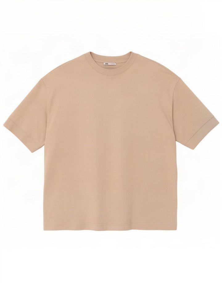 Zara Herre T-shirt Top Medium Beige Bomuld
