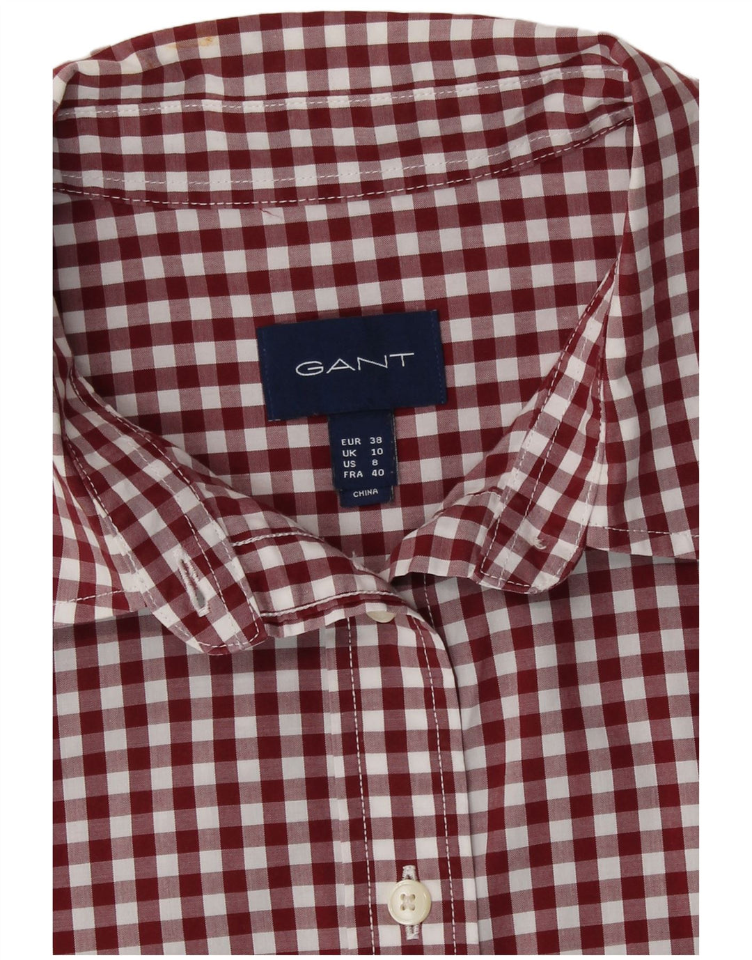 Gant Dameskjorte UK 10 Small Burgundy Gingham Cotton