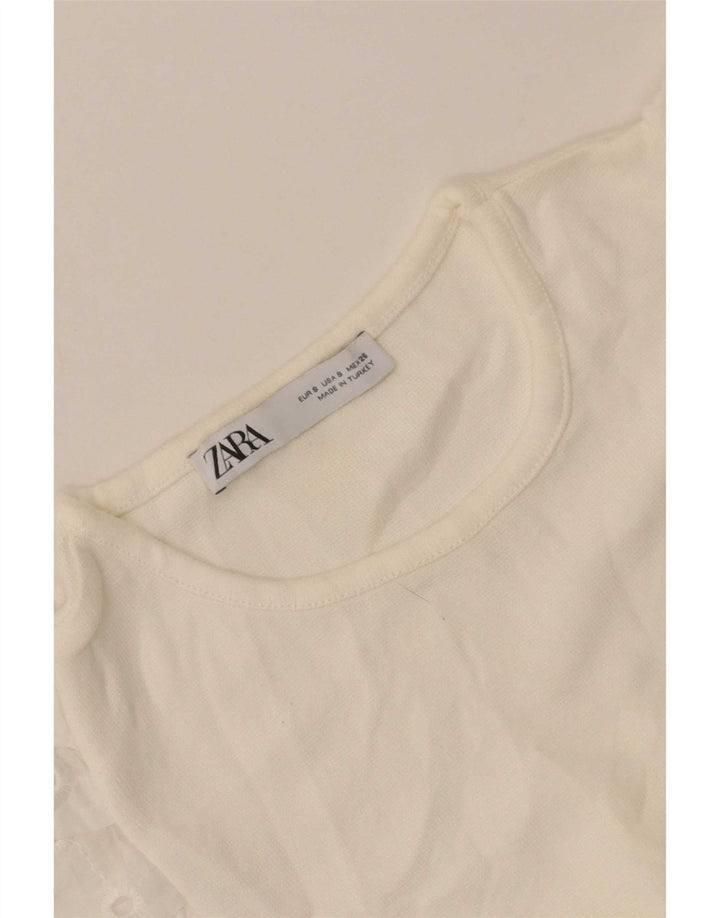 Zara Womens Crop Top Langærmet UK 8 Small White Floral