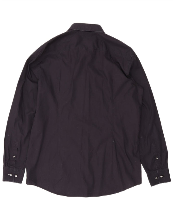 HUGO BOSS Herre Slim Fit skjorte str. 44 17 1/2 XL Marineblå Bomuld