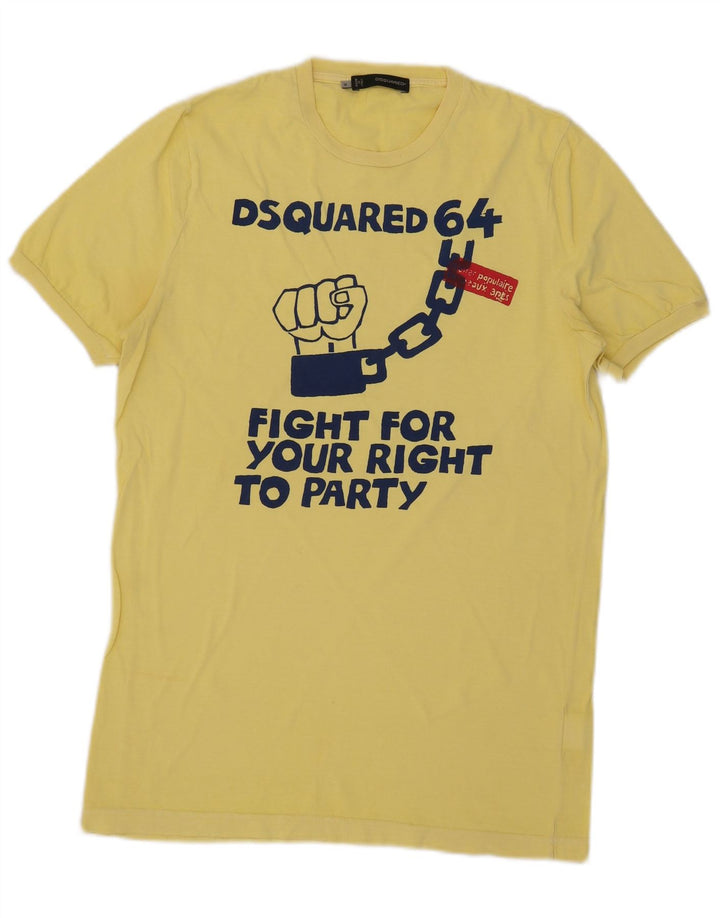 Dsquared2 Mens Graphic T-Shirt Top Medium Yellow Cotton