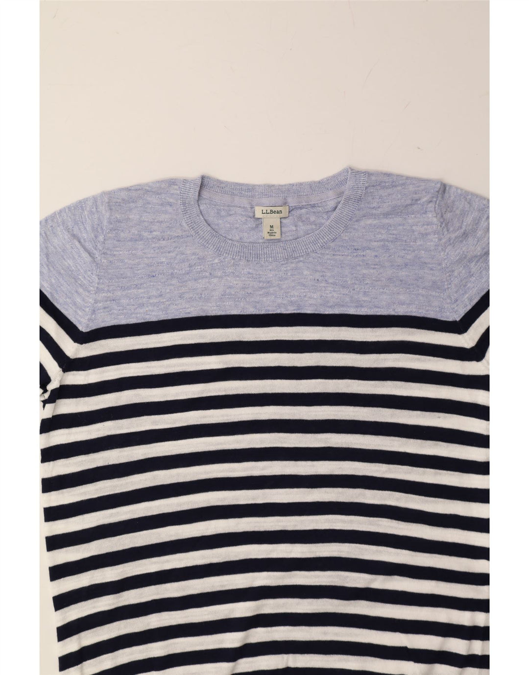 L.L.BEAN Mens Crew Neck Jumper Sweater Medium Navy Blue Striped Cotton Vintage L.L.Bean and Second-Hand L.L.Bean from Messina Hembry 