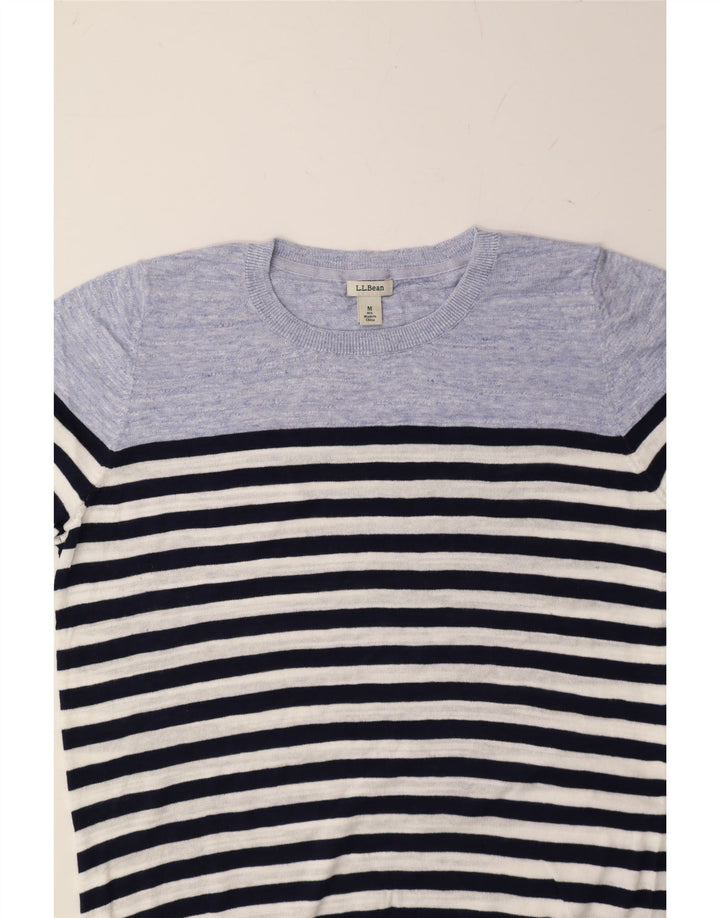 L.L.BEAN Mens Crew Neck Jumper Sweater Medium Navy Blue Striped Cotton Vintage L.L.Bean and Second-Hand L.L.Bean from Messina Hembry 