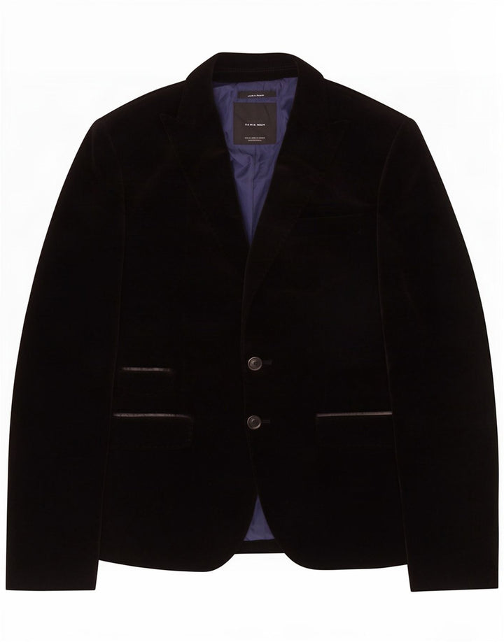 Zara Herre 2 Button Velvet Blazer Jacket EU 46 Small Black Bomuld