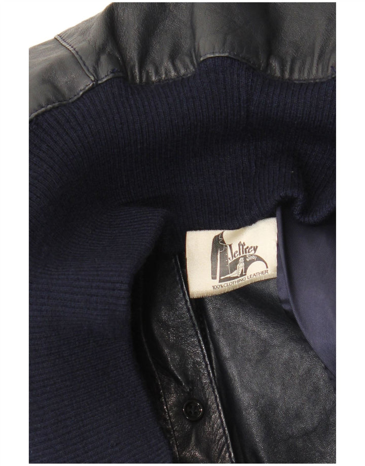 Vintage Kvinde Bomber Læderjakke UK 14 Medium Navy Blue Læder