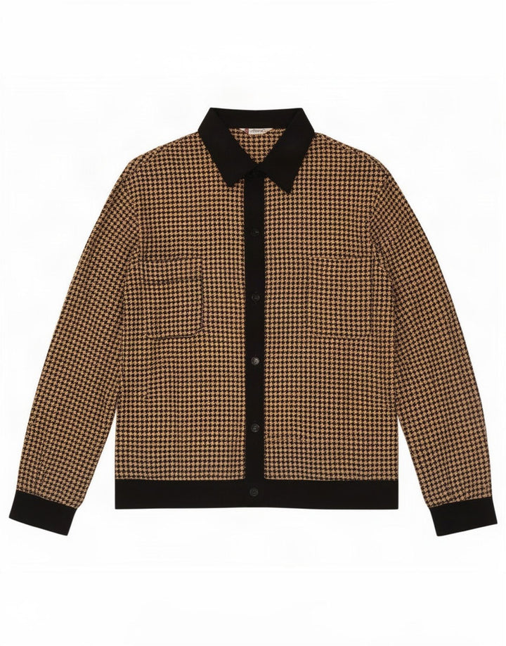 Vintage Herre Overshirt Skjorte Medium Brun Houndstooth