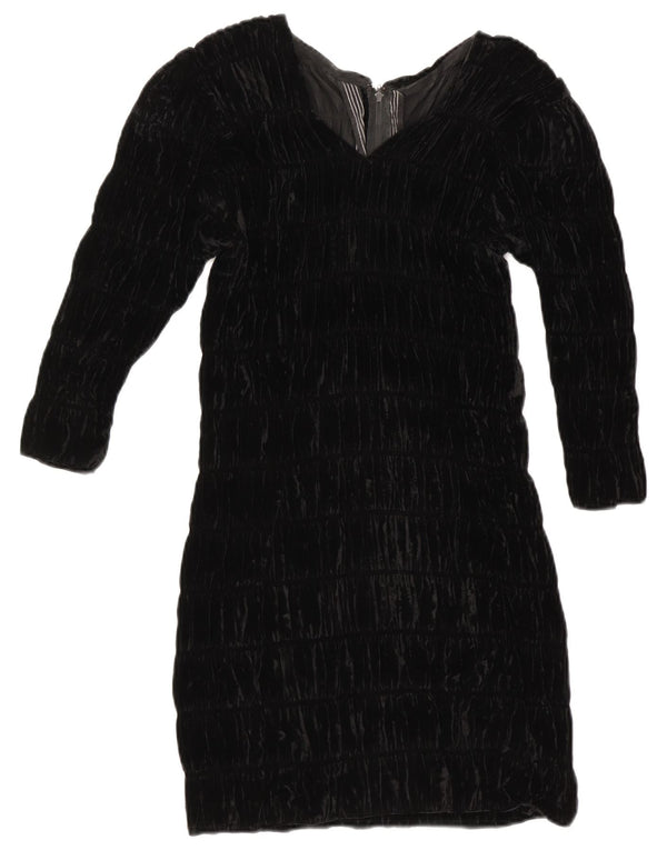 Vintage Dame Langærmet Velvet Skede Kjole UK 8 Lille Sort