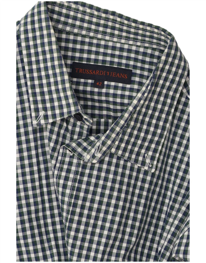 Trussardi Jeans Herreskjorte str. 42 Stor flerfarvet Gingham