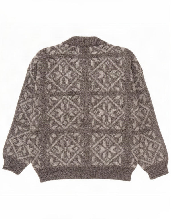 Vintage Herre Loose Fit Cardigan Sweater Small Grey Fair Isle Wool
