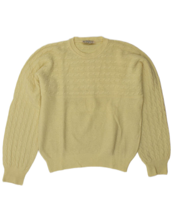 VINTAGE Dame sweater med rund hals DK 14 Medium Yellow Virgin Wool