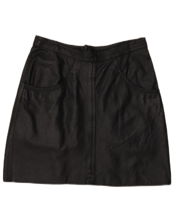 Vintage Dame Mini Læder Nederdel IT 44 Medium W28 Sort