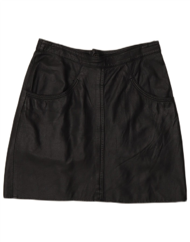 Vintage Dame Mini Læder Nederdel IT 44 Medium W28 Sort