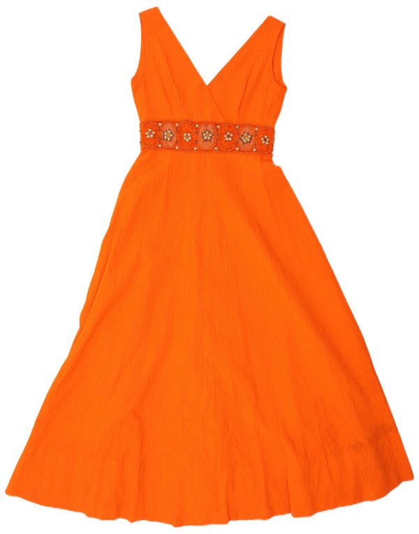 Vintage Dame Ærmeløs A-Line Kjole UK 10 Small Orange