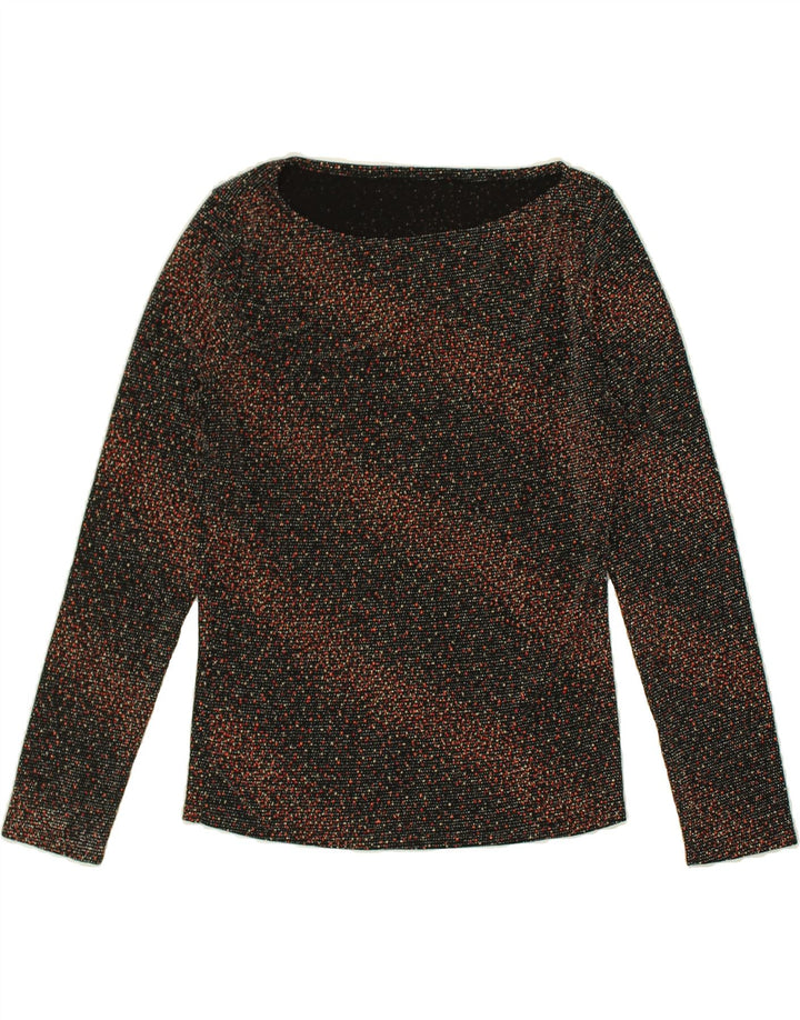 VINTAGE Womens Top Long Sleeve UK 12 Medium Brown Striped Polyamide | Vintage Vintage | Thrift | Second-Hand Vintage | Used Clothing | Messina Hembry 