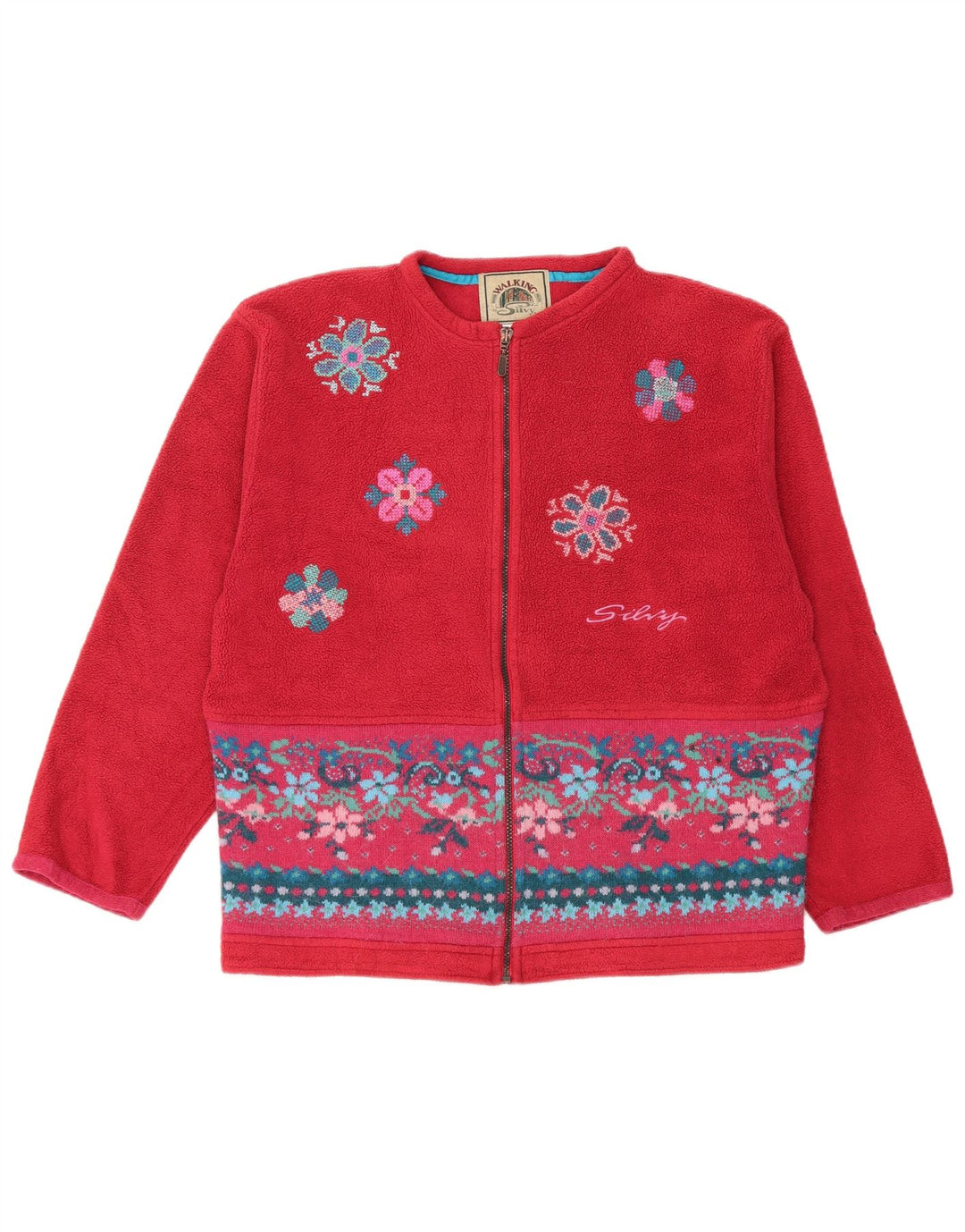 Silvy Womens Oversized Fleecejakke UK 14 Medium Red Floral Polyester