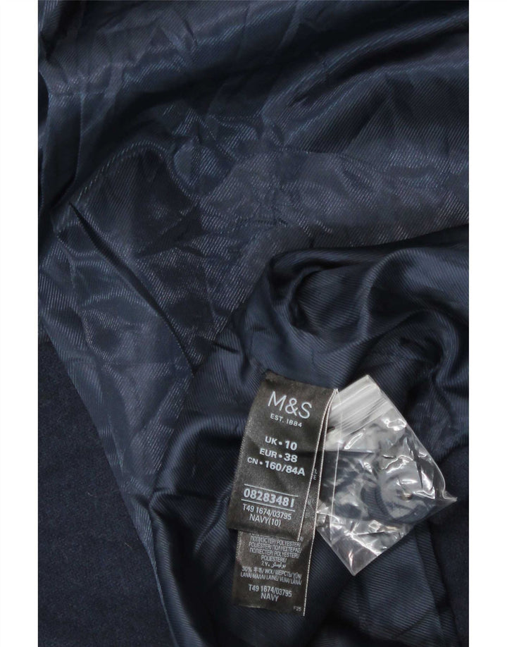 Marks & Spencer Dame Overfrakke UK 10 Small Navy Blue Polyester