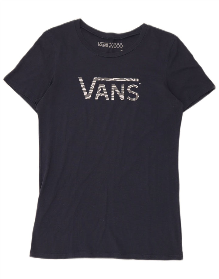 Vans Dame Grafisk T-Shirt Top UK 14 Large Navy Blue