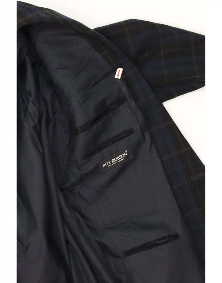 ROY ROBSON Mens 2 Button Blazer Jacket UK 38 Medium Navy Blue Check Wool Vintage Roy Robson and Second-Hand Roy Robson from Messina Hembry 