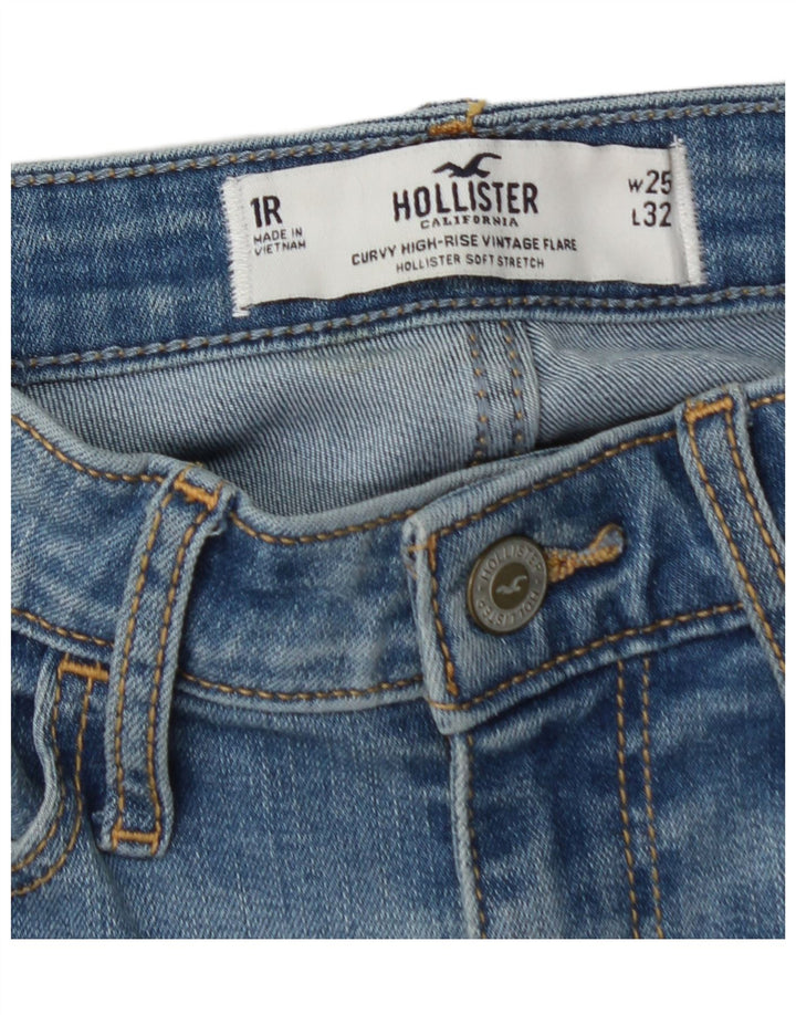 HOLLISTER Womens Curvy Distressed High Rise Flared Jeans W25 L32 Blue