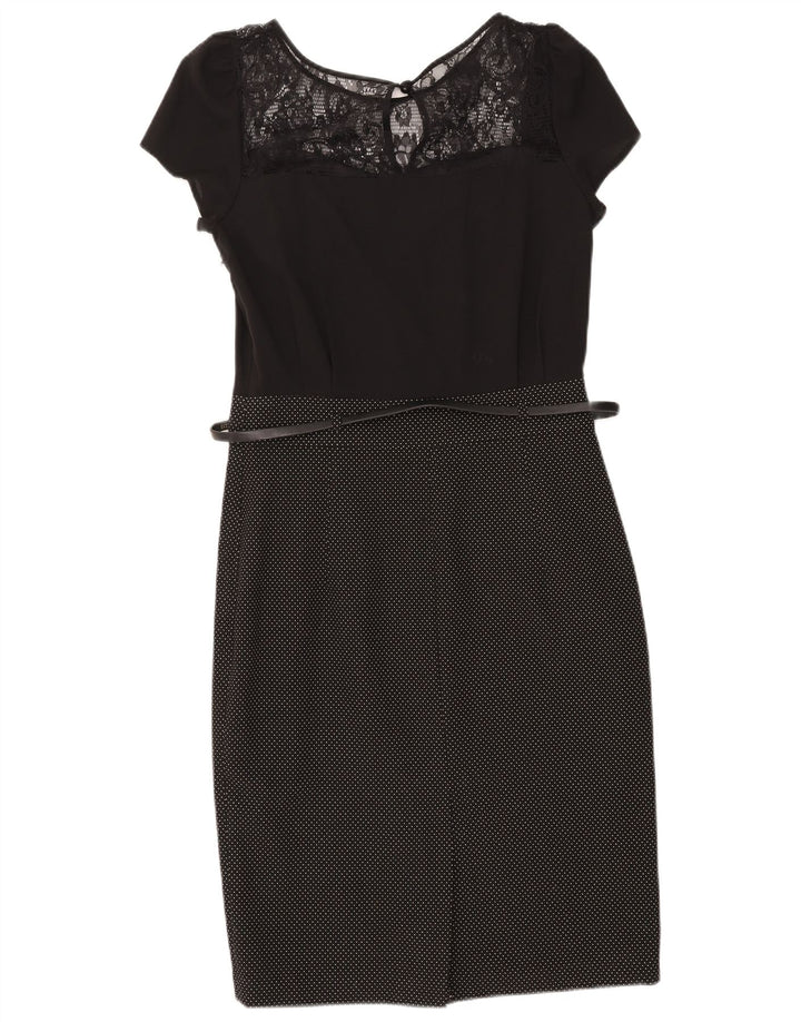 NEXT Womens Sheath Dress UK 10 Small Black Spotted Polyester