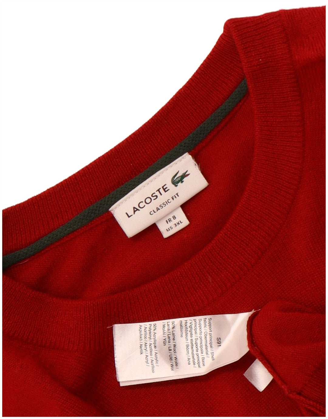 Lacoste Herre Classic Fit Jumper Sweater med rund hals str. 8 3XL rød uld
