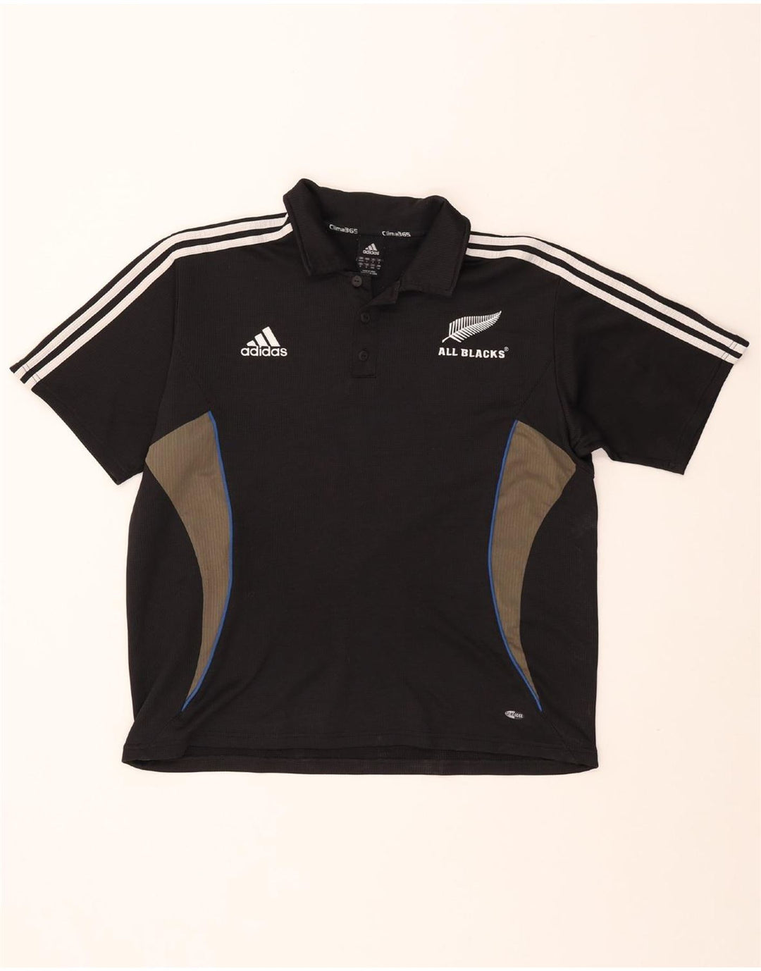 ADIDAS New Zealand Polo Shirt til mænd UK 44/46 Large Black Colourblock
