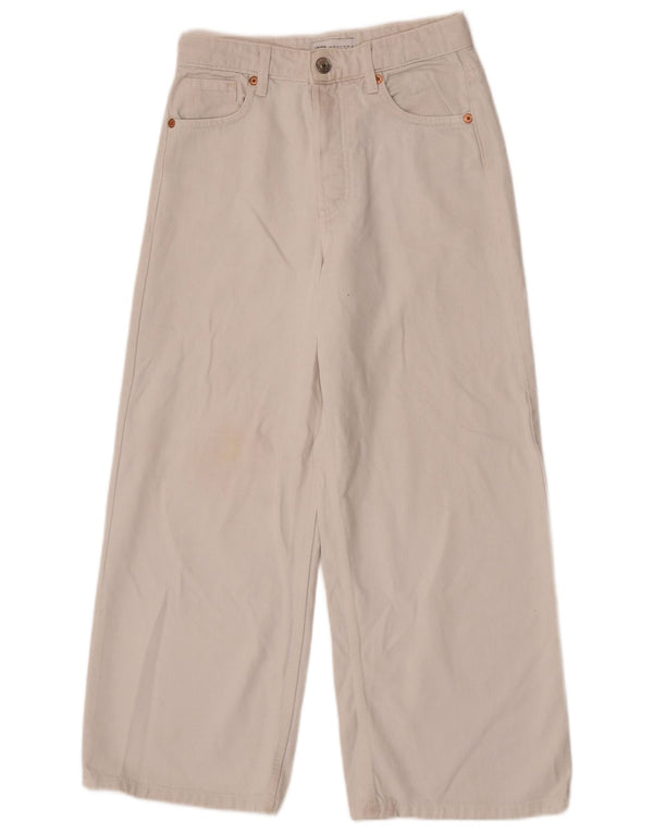Zara Womens Crop Jeans med brede ben EU 36 XS W26 L24 Hvid bomuld