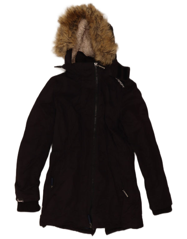 Superdry Womens The windparka Sherpa Parka-jakke med hætte UK 14 Medium Sort