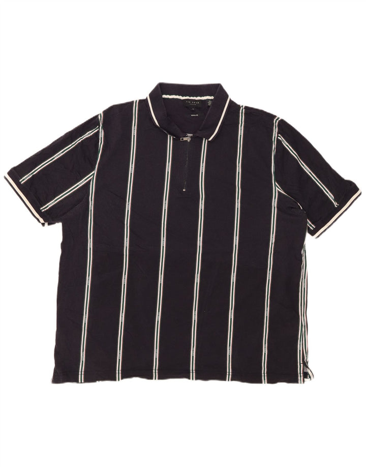 TED BAKER Poloshirt med almindelig lynlås til mænd størrelse 6 2XL Marineblå stribet