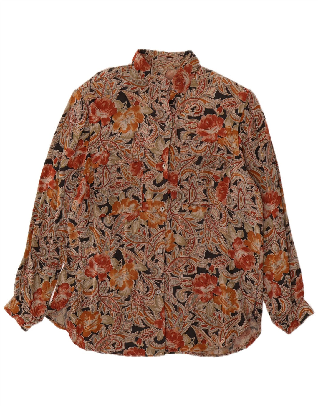 VINTAGE skjortebluse til kvinder UK 16 Large Brown Floral