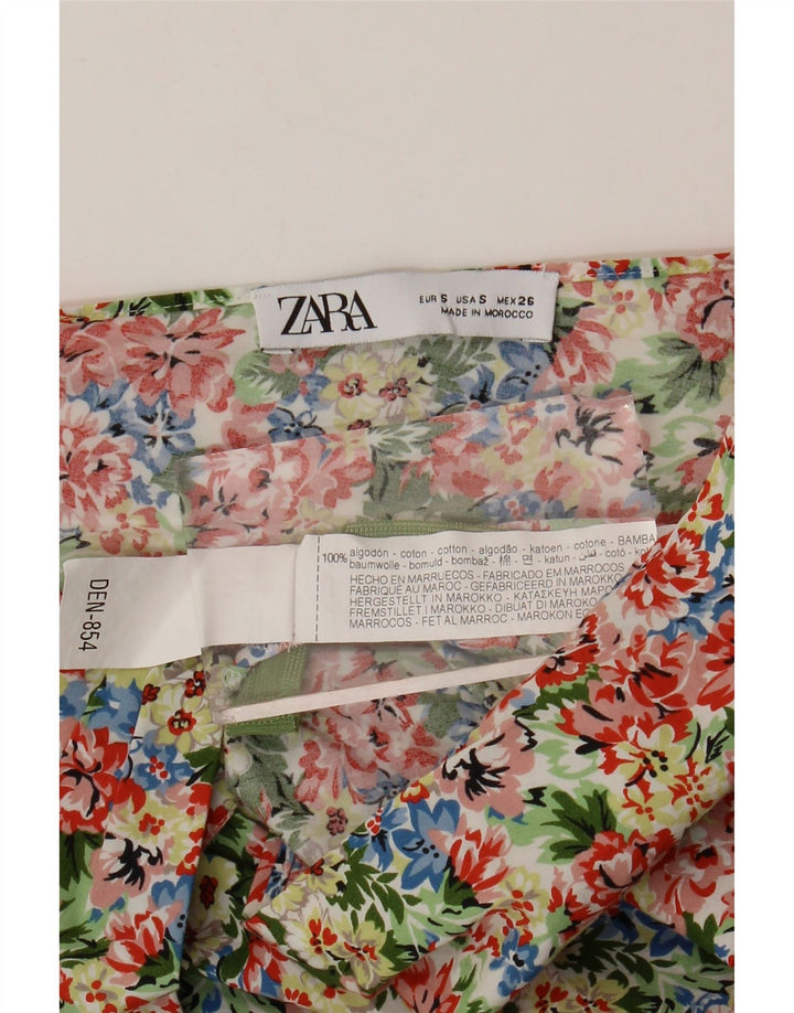 ZARA Dame One Shoulder Top UK 8 Small Multicolored Floral Bomuld